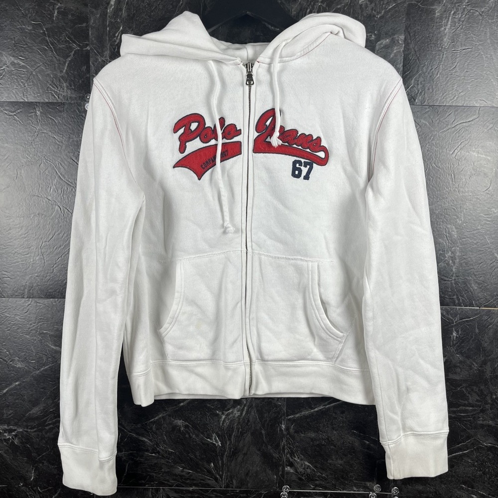 Polo Ralph Lauren Women's Co White Spell Zip Hoodie Medium -Flaws